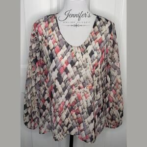 3/$25 Liz Claiborne Petite Women's Geometric Sheer Top Size PL